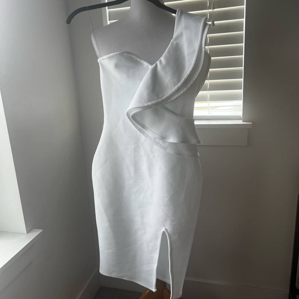 White Bodycon Ruffle Dress